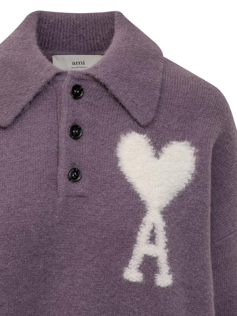 Shop AMI Paris Ami de Coeur Knitted Polo Sweater on Sale at