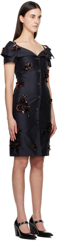 Shushu/Tong Navy Off-Shoulder Lapel Slim Midi Dress
