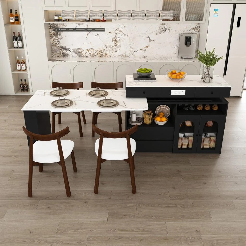 Streamdale Furniture Streamdale Kitchen Island Set with 4 Chairs, Extendable 
Rotating Table, MDF Marble Veneer