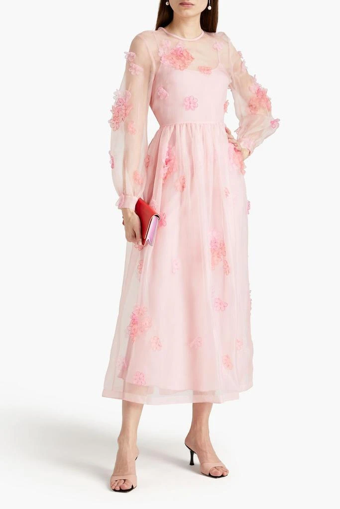 RED Valentino Floral-appliquéd gathered organza midi dress 2