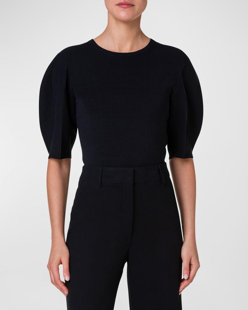 Akris Silk Cotton Knit with Volume Puff Sleeves