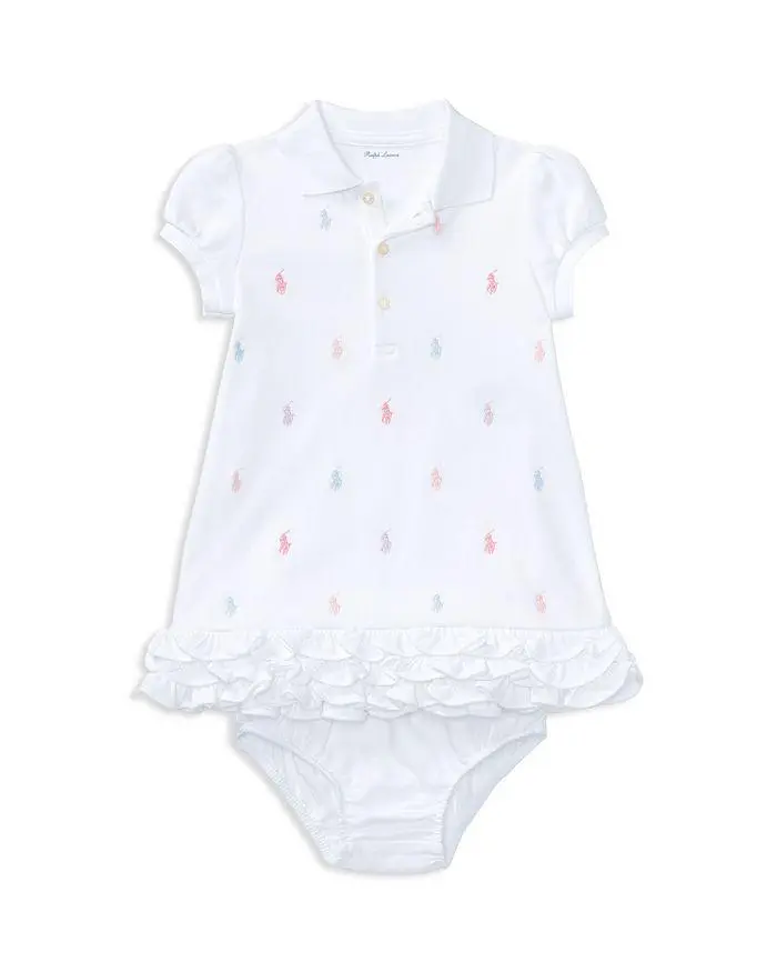 Ralph Lauren Girls' Ruffled & Embroidered Polo Dress with Bloomers - Baby