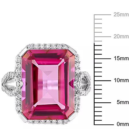 Gemstone Rings Pink Topaz and 0.45 CT. T.W. Diamond Cocktail Ring in 14K Gold