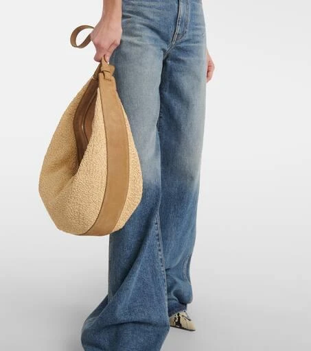 Khaite Augustina suede-trimmed raffia shoulder bag 7