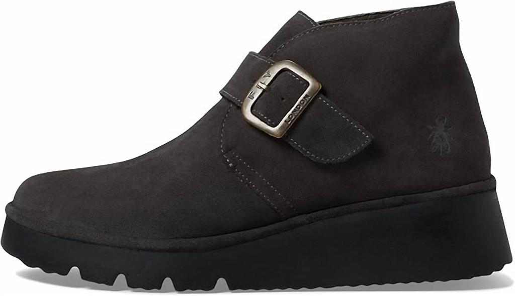 FLY London Women's Leather Wedge Ankle Boot In Diesel Fuel