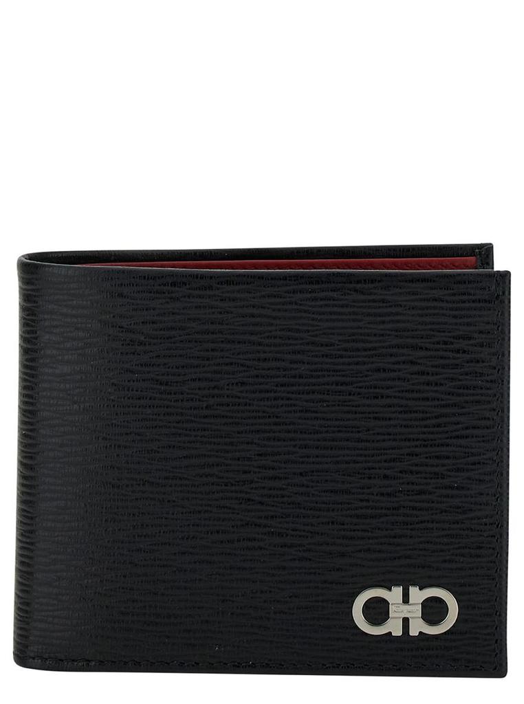 Salvatore Ferragamo Revival Gancini Black Wallet In Textured Leather Man Salvatore Ferragamo