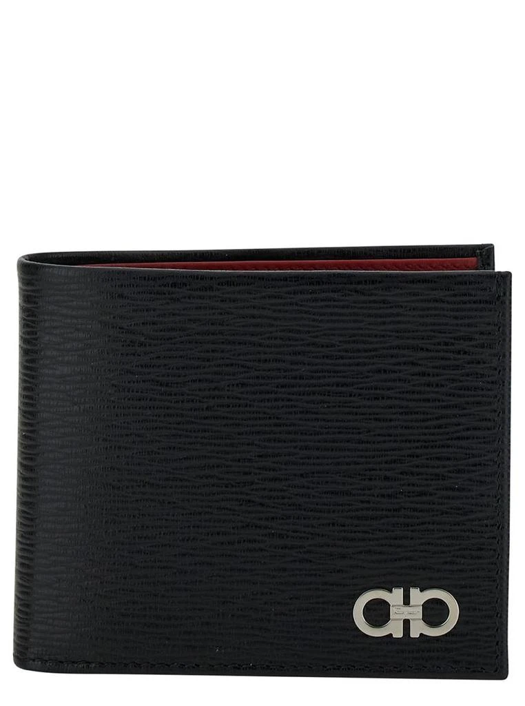 Salvatore Ferragamo Revival Gancini Black Wallet In Textured Leather Man Salvatore Ferragamo 1