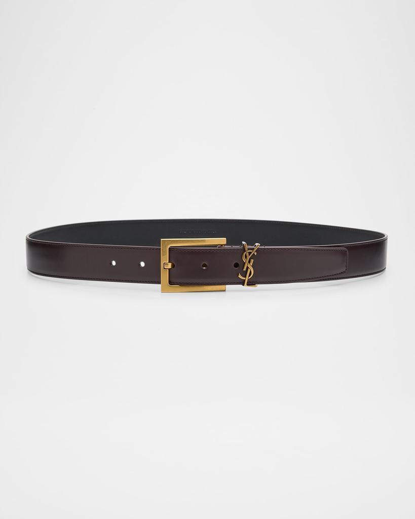 【Saint Laurent】 Cassandreレザーベルト SAINT LAURENT Cassandre YSL Monogram Leather Belt in Burnt