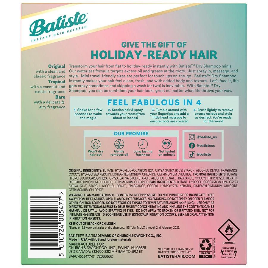Batiste Dry Shampoo Limited Edition Mini Holiday Gift Set, Travel Size Variety Pack 5
