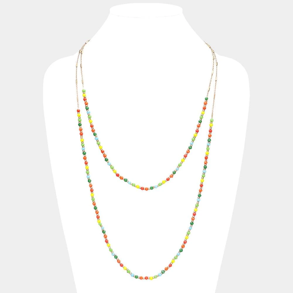 FASHNZFAB Colorful Faceted Bead Layered Necklace