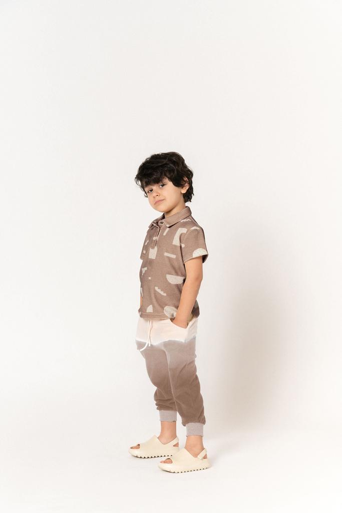 Omamimini Boys Terry Polo Shirt with Geo Print