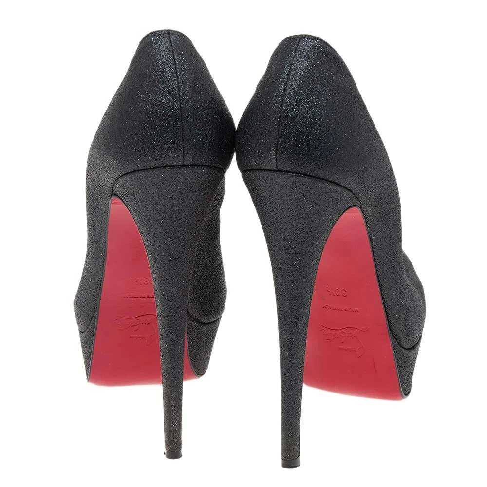 Christian Louboutin Christian Louboutin Black Shimmer Fabric New Very Prive Peep Toe Platform Pumps Size 38.5 5