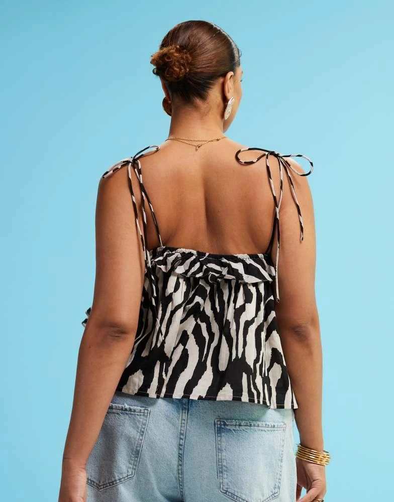 ASOS ASOS DESIGN Curve ruffle cami top with tie straps in zebra print 4
