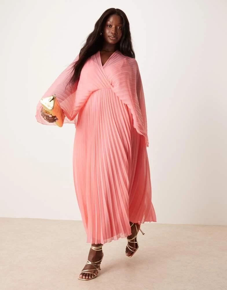 ASOS ASOS DESIGN Curve cape detail pleated maxi dress in rose pink 2