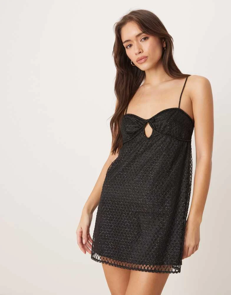 black for love and lemons dress For Love & Lemons Velvet Sheer Houndstooth Heart Mini Dress main image 1