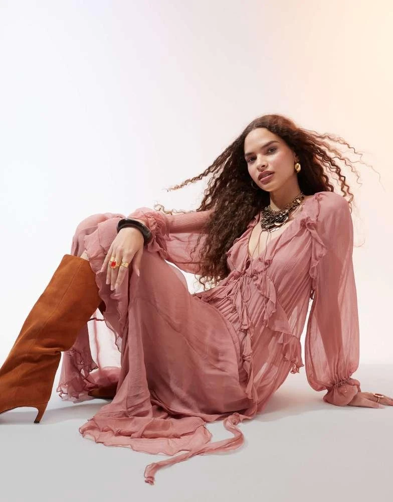 Shop Mango v neck ruffle layer maxi dress in dusty pink on Sale at  BeyondStyle  Get 41% Off Mango v neck ruffle layer maxi dress in dusty pink  with Limited-Time Flash