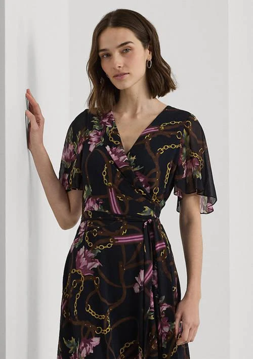 ralph lauren silk georgette dress Lauren Ralph Lauren Belted Georgette Dress Silk White Multi Size 18 R #200752334