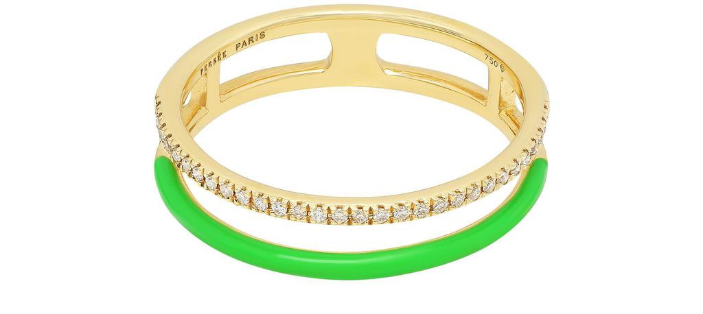 Persée Green Enamel pavé diamond double ring
