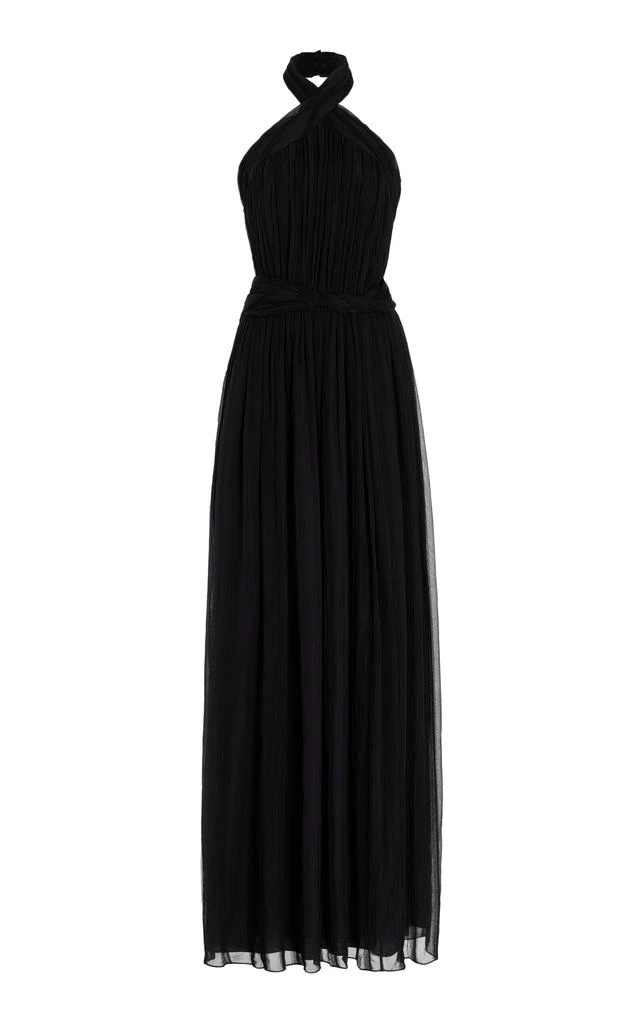 ADAM LIPPES Adam Lippes - Rabban Plissé Silk Chiffon Halter Gown - Black - US 8 - Moda Operandi 1