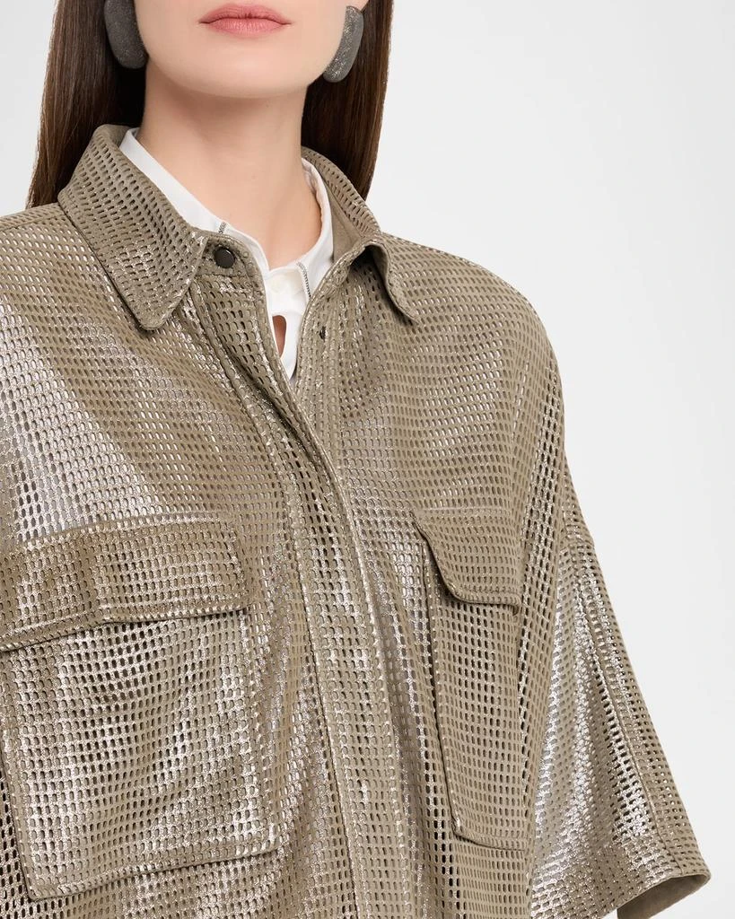 Brunello Cucinelli Laminated Perforated Leather Utility Shirt 5