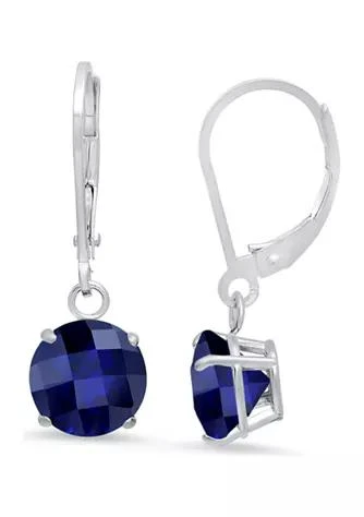 Belk 
Co. Sterling Silver Round Checkerboard Cut Created Blue Sapphire Leverback Earrings