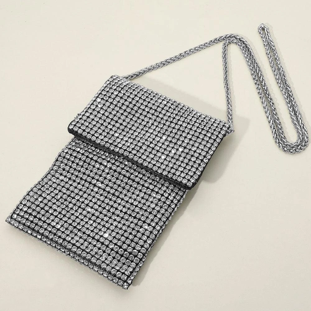 FASHNZFAB Rhinestone Mesh Crossbody Mini Pouch Crossbody Bag