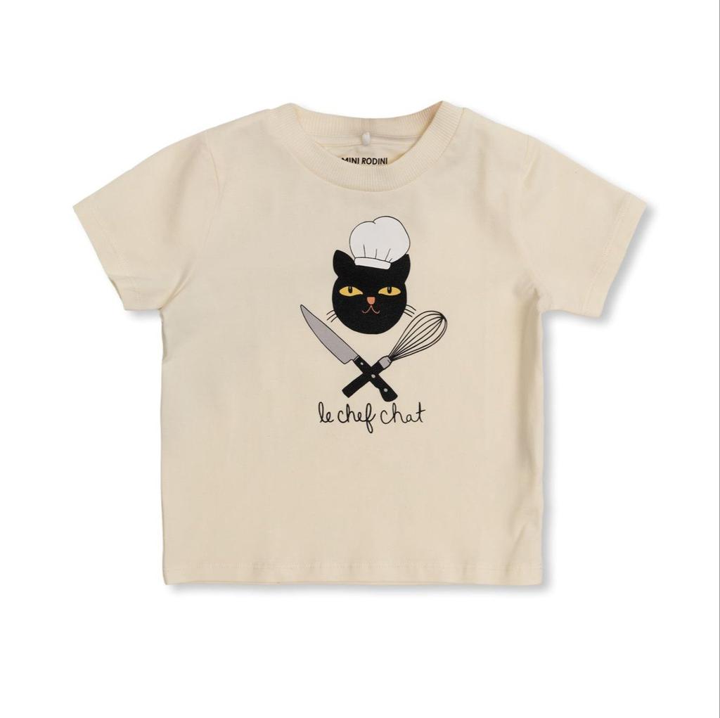 Mini Rodini Mini Rodini Chef Cat Crewneck Straight Hem T-Shirt