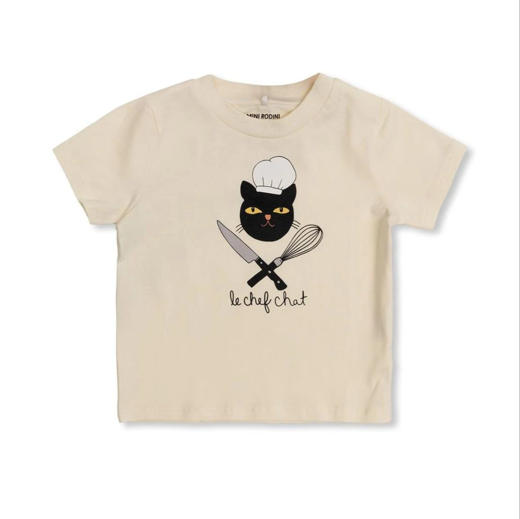 Mini Rodini Mini Rodini Chef Cat Crewneck Straight Hem T-Shirt 1