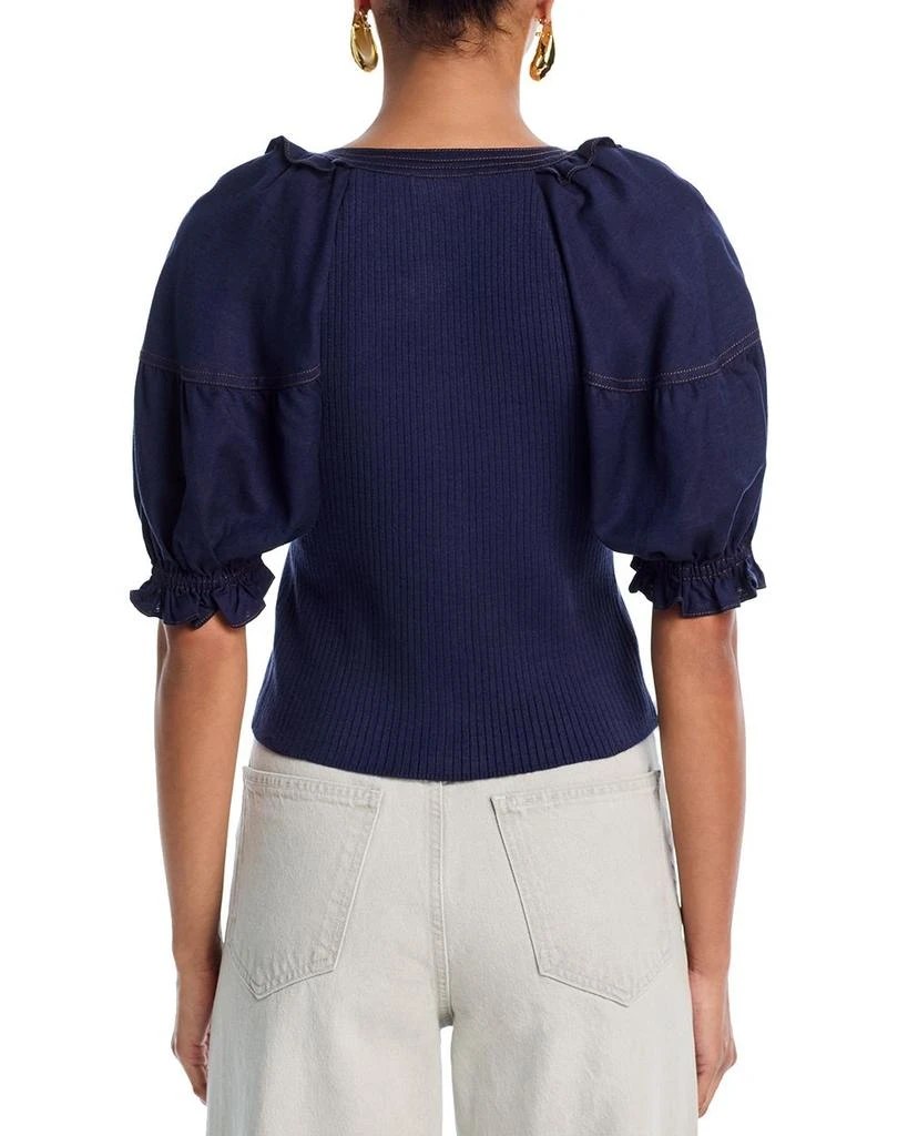 AQUA Mixed Media Puff Sleeve Top - Exclusive 3