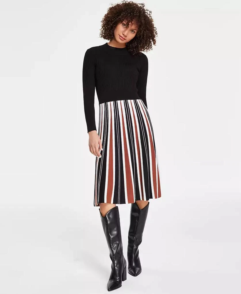 Robbie Bee Women's Long Sleeve Ribbed Knit Sweater Dress 1