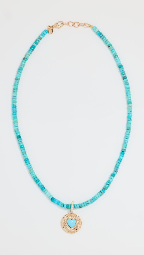 Marlo Laz Turquoise Strand + Greek Love Charm Necklace