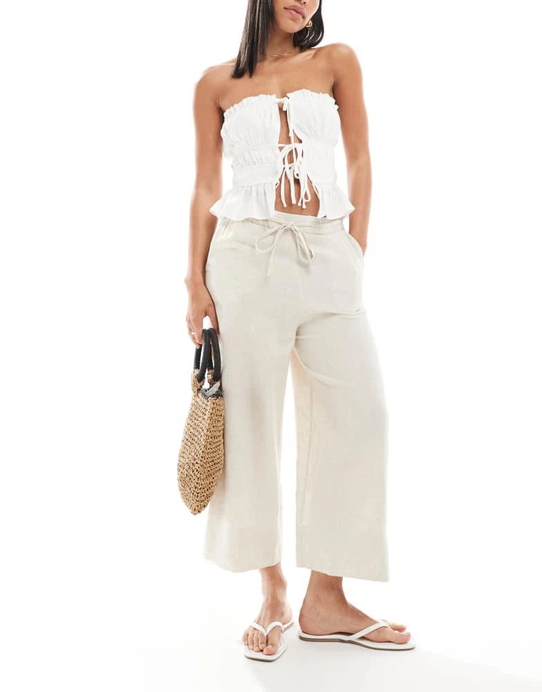 New Look New Look linen blend cropped trousers in stone Leggings
