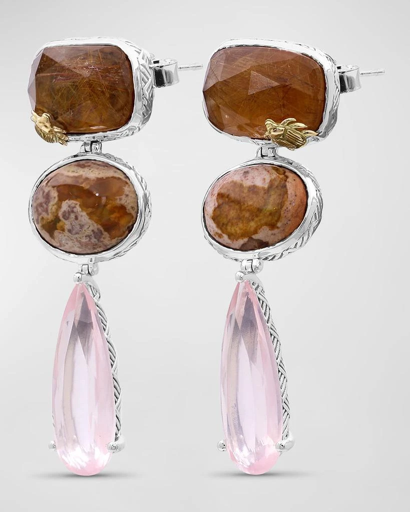 Stephen Dweck Red Hair Rutilated Quartz, Fire Opal and Rose Quartz Earrings 3