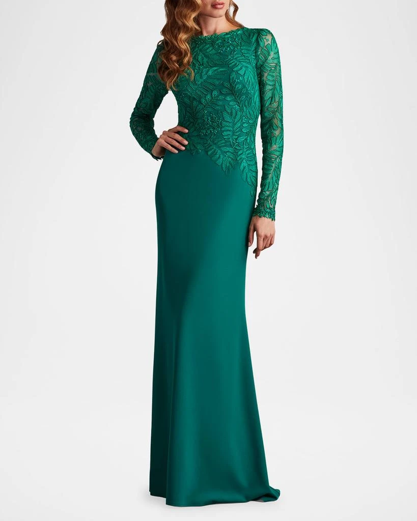 Tadashi Shoji A-Line Corded Lace & Crepe Gown 2