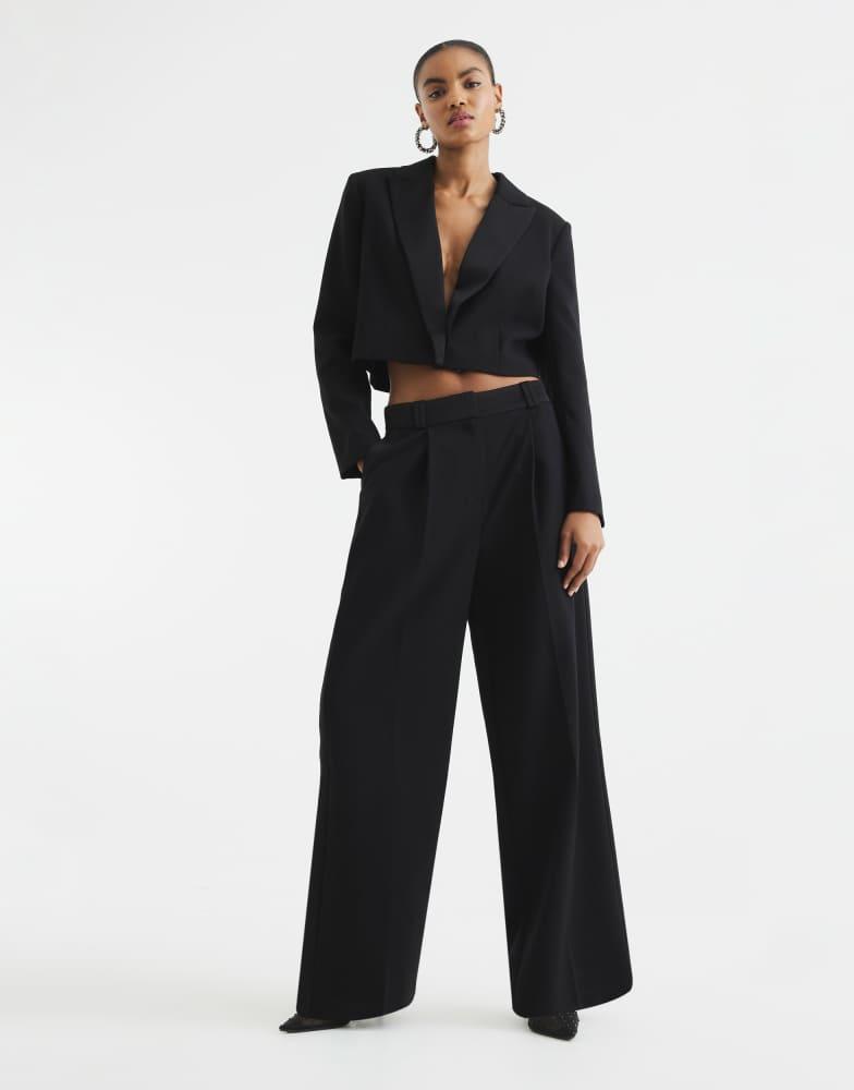 River Island River Island wide leg tuxedo trouser in black