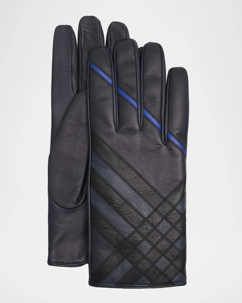 Burberry Men
s Intarsia Check Leather Gloves