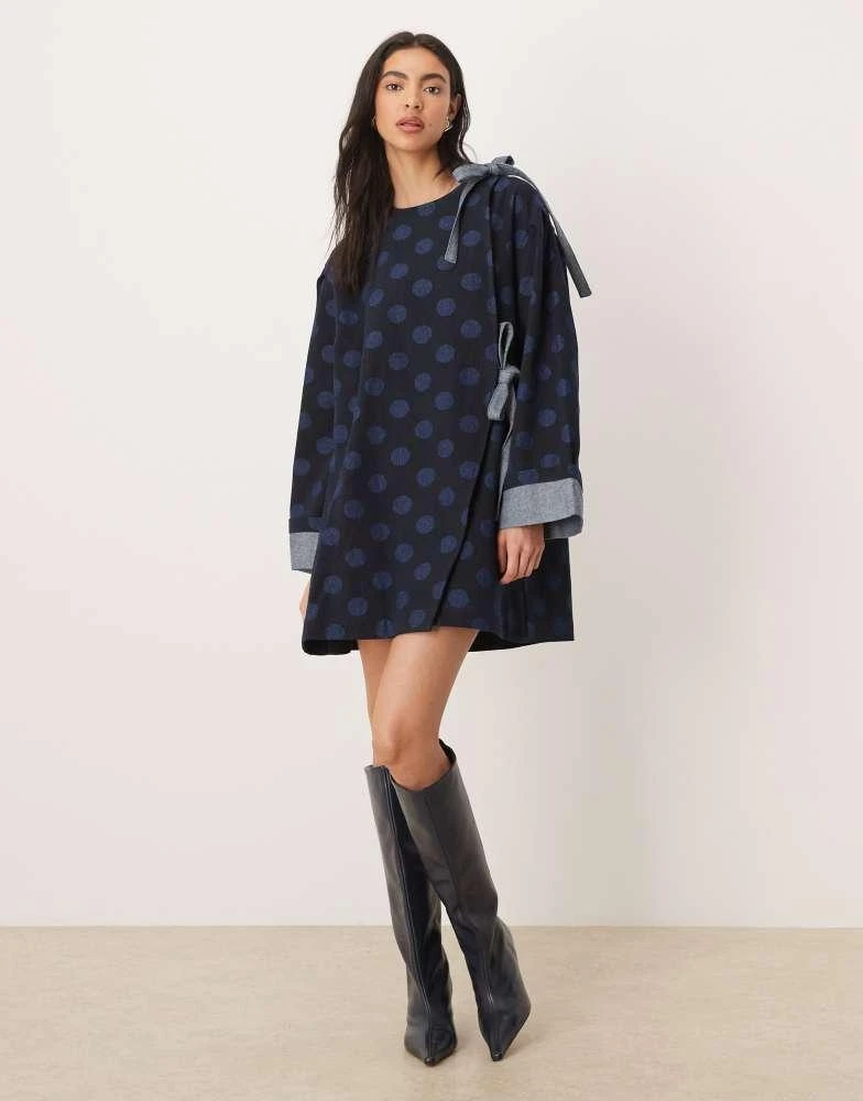 Ghospell Ghospell exclusive denim bow detail boxy mini dress in polka dot -  Dresses & Skirts - Free Shipping - BeyondStyle