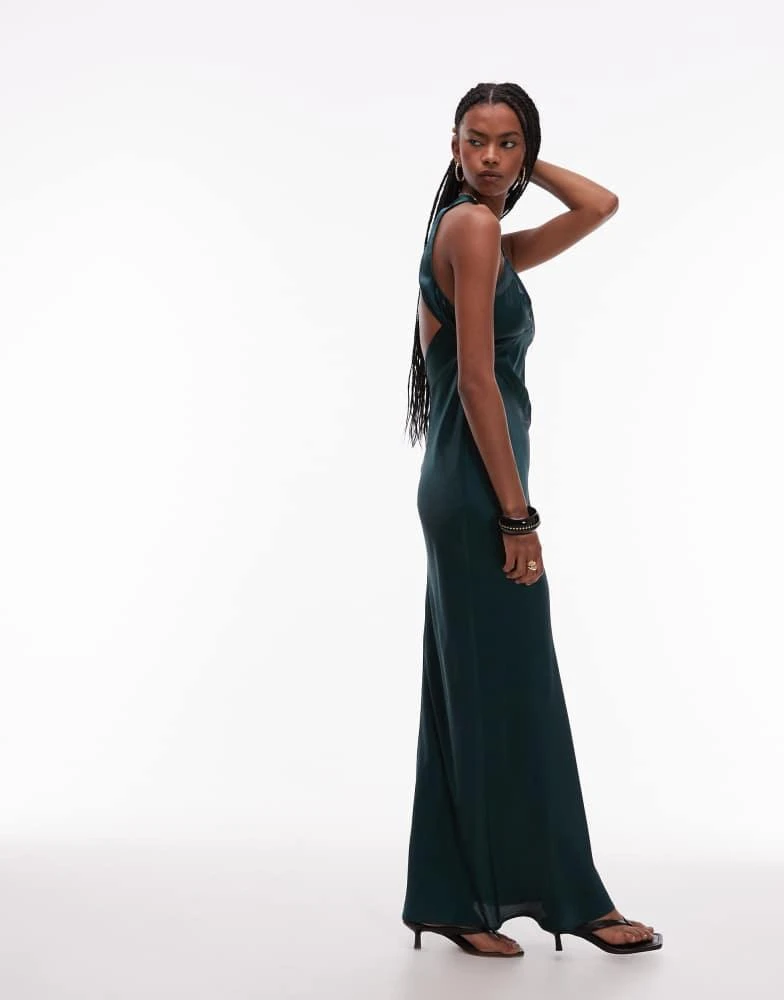 ASOS ASOS DESIGN satin chiffon mix square high neck maxi dress in dark green  - Dresses & Skirts - Compare Prices from 5+ Stores - Free Shipping -  BeyondStyle