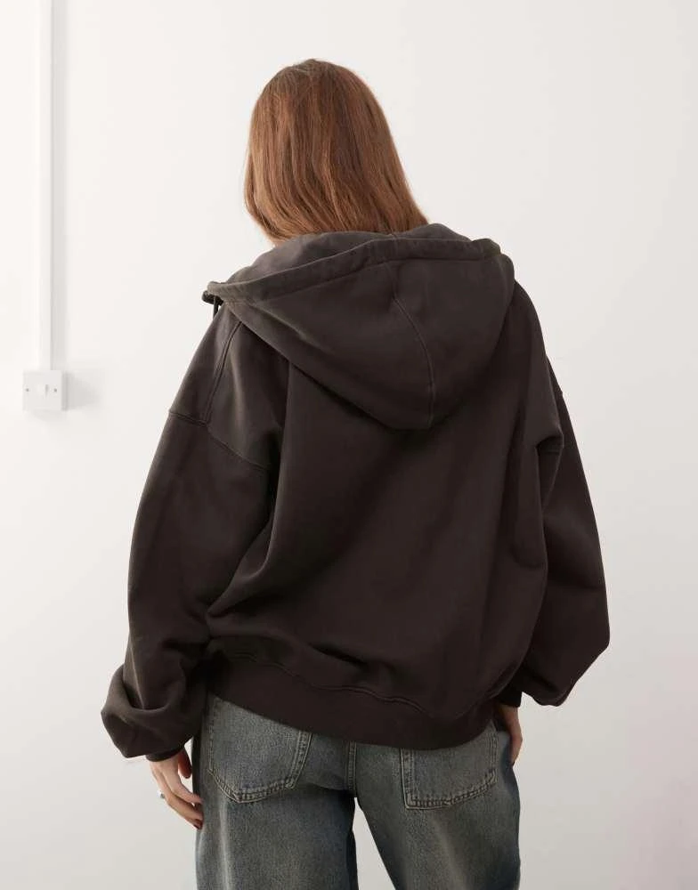 Weekday Weekday Edel heavyweight jersey zip through hoodie with funnel neck in brown 4