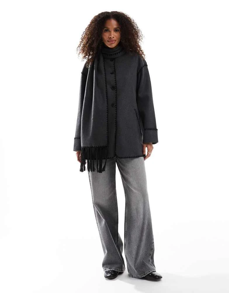 ONLY ONLY wool look scarf coat in grey 2