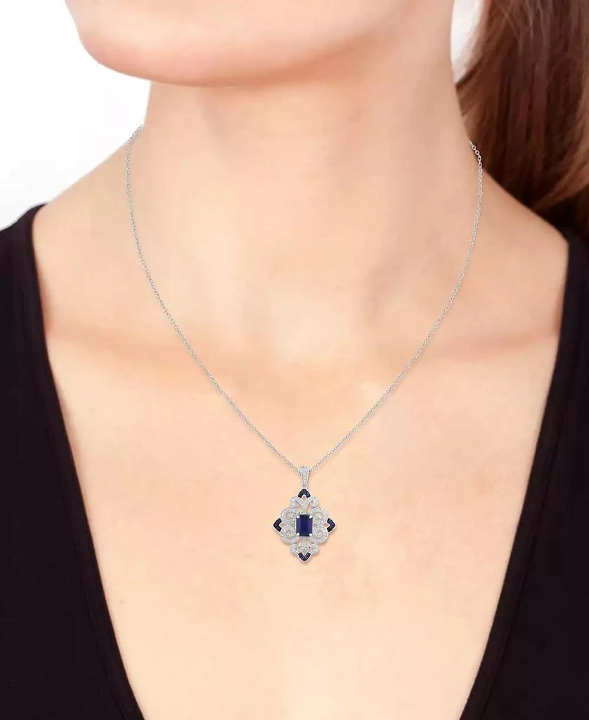 Effy EFFY® Sapphire (1-1/6 ct. t.w.) & Diamond (1/3 ct. t.w.) Filigree 18" Pendant Necklace in Sterling Silver 2