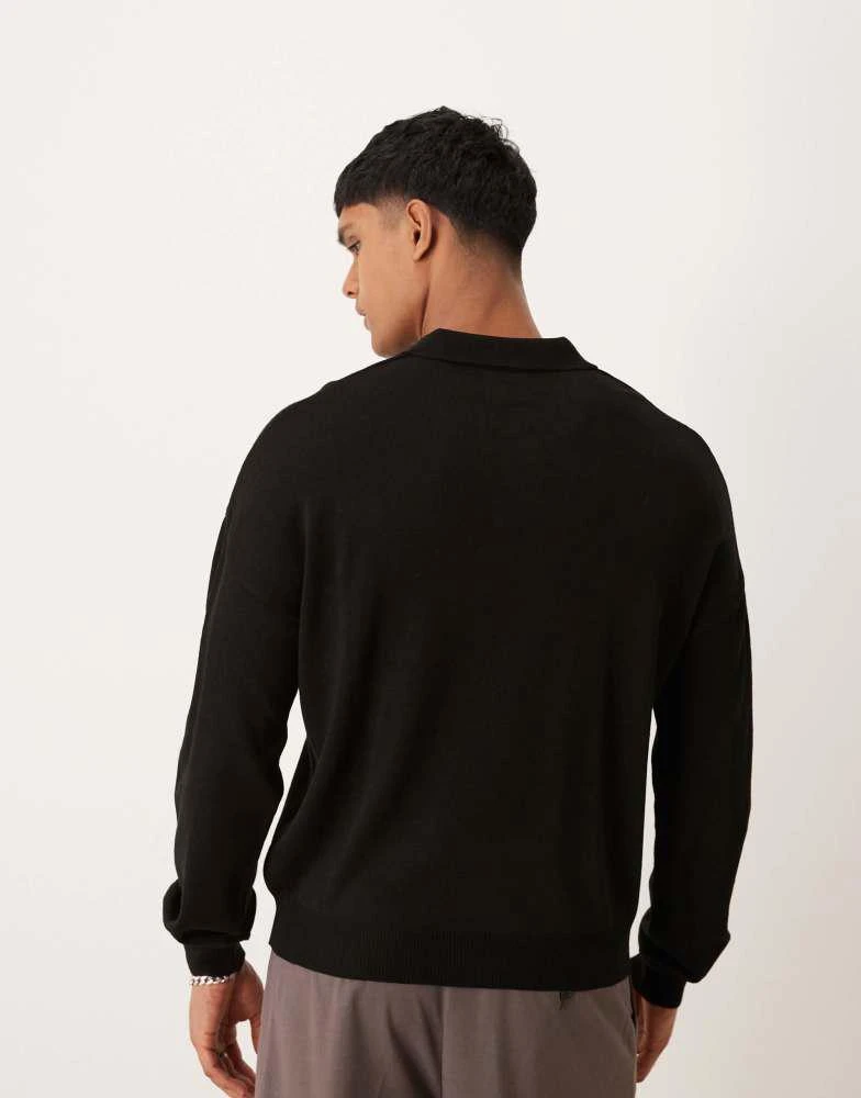 ASOS ASOS DESIGN relaxed  fit knitted long sleeve notch neck polo in black 4