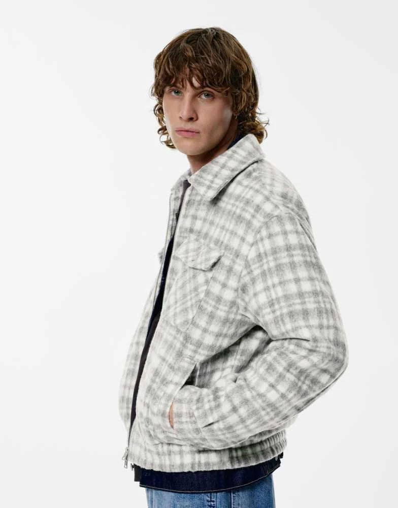Pull&Bear Pull&Bear Soft checked jacket in white/grey 4