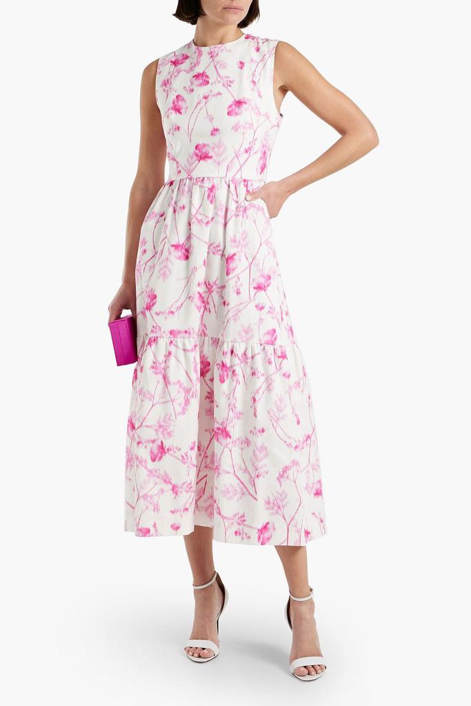 MONIQUE LHUILLIER Cutout floral-print cotton-blend tweed midi dress