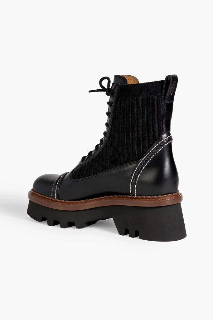 Chloé Owena ribbed-knit and leather platform ankle boots 3