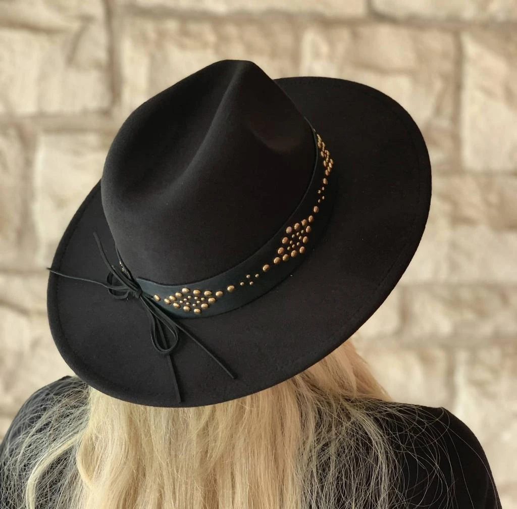 Jen & Co. Glinda Grommet Trim Wide Brim Fedora Hat In Black 3