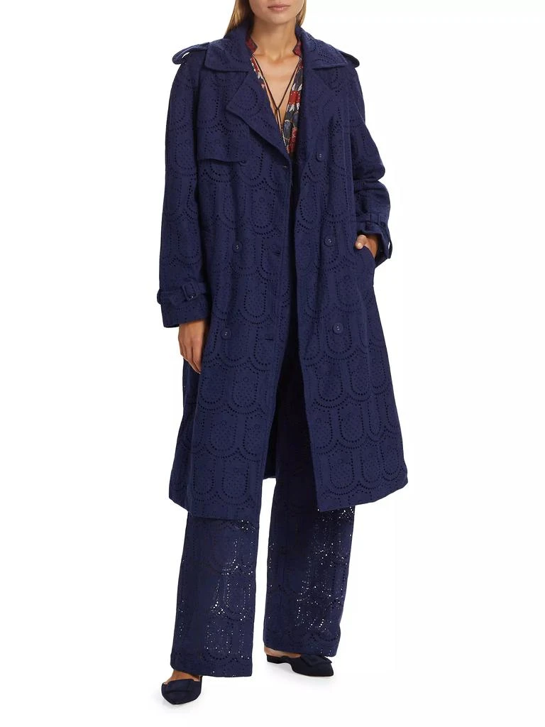 Farm Rio Eyelet Cotton Double-Breasted Trench Coat 3