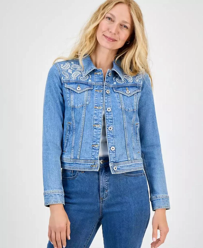 Shop Petite Embroidered-Yoke Denim Jacket, Exclusively at Macy's