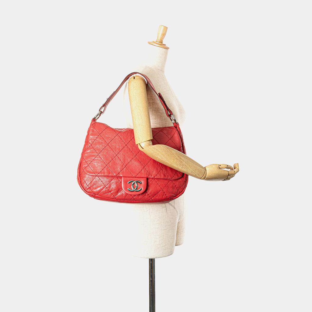 Chanel Chanel Red Large Quilted Aged Calfskin On The Road Flap Bag