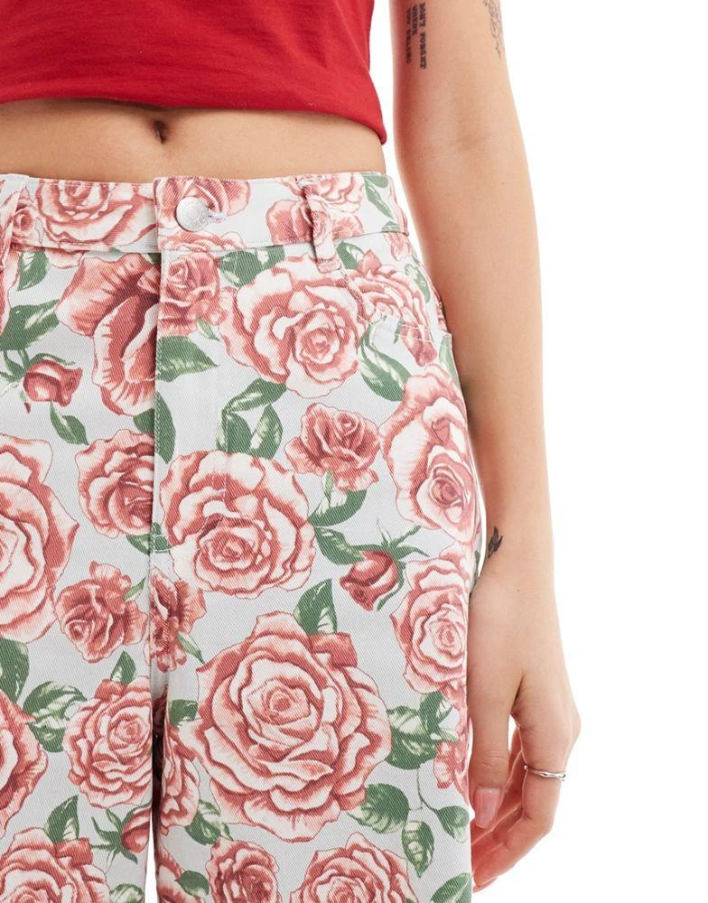 Monki Monki longline culottes shorts in rose print 4